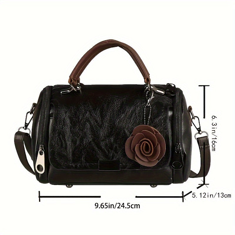 Timeless Vintage Leather Boston Bag - Stylish Crossbody with Retro Zipper Detail - Spacious & Durable Purse for Women