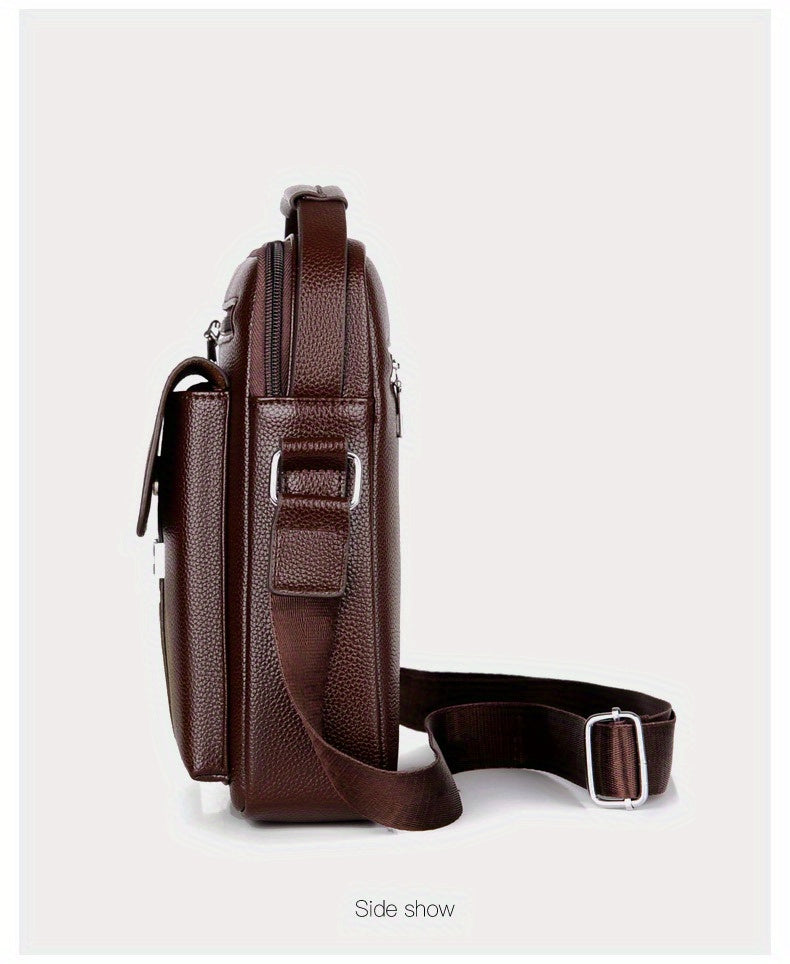 [Vintage Business Bag] WEIXIER Men's Vintage Business Casual Adjustable Shoulder Bag - Multiple Compartments, Zippered Pockets, Compact Design, Black, Secure Zip Closure, Small Crossbody Bag