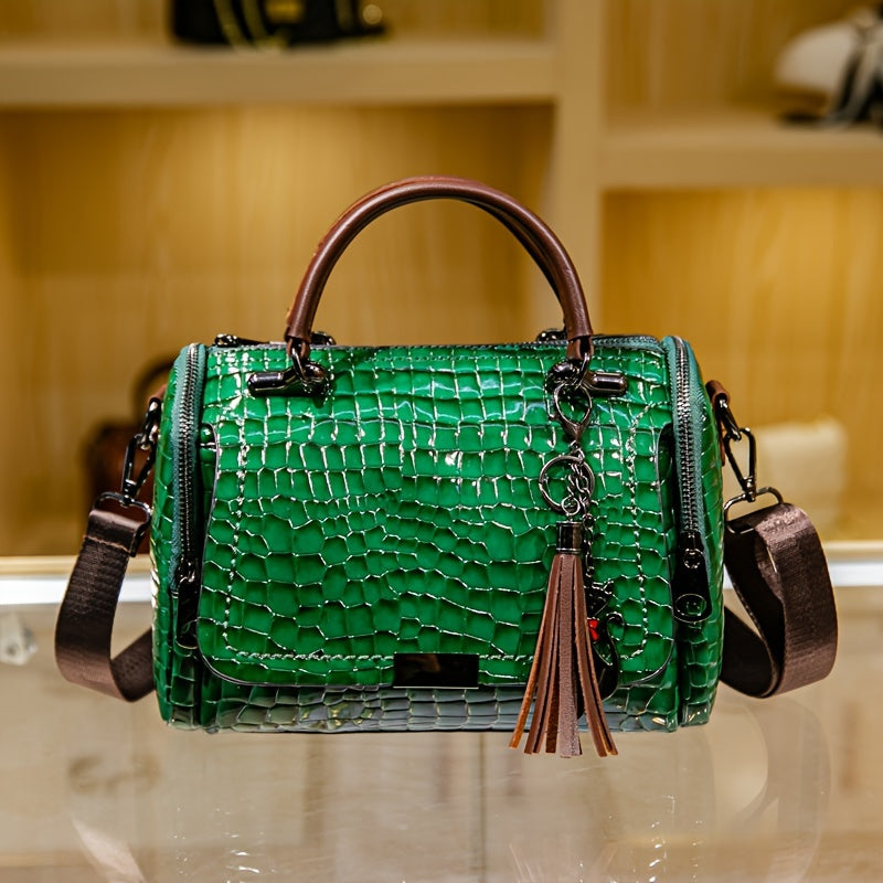 Crocodile Pattern Crossbody Bag, Luxury Top Handle Shoulder Bag, Women's Fashion Handbag & Boston Bag