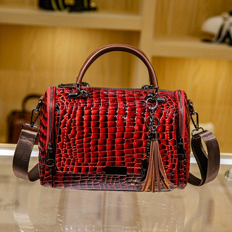 Crocodile Pattern Crossbody Bag, Luxury Top Handle Shoulder Bag, Women's Fashion Handbag & Boston Bag