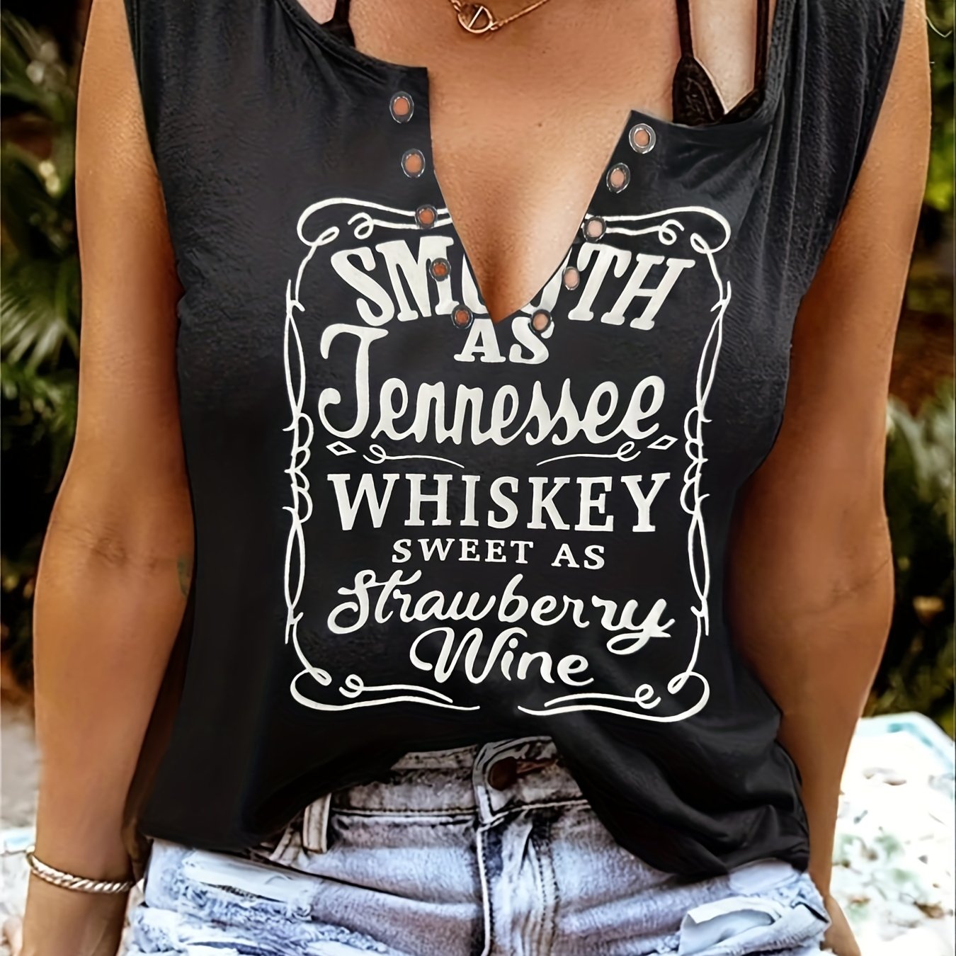 [Country Music Tank Top] Soft Pink Women's Tank Top | Smooth As Tennessee Whiskey Sweet As Strawberry Wine Sleeveless V-Neck Casual Shirt with Bold Letter Print, Thick Strap Country Music Style, Machine Washable All-Season We